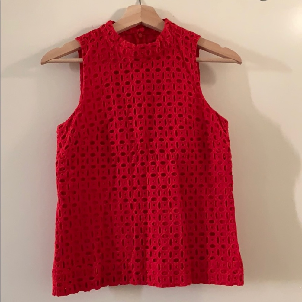 J Crew red eyelet cotton top 0 - Picture 1 of 4
